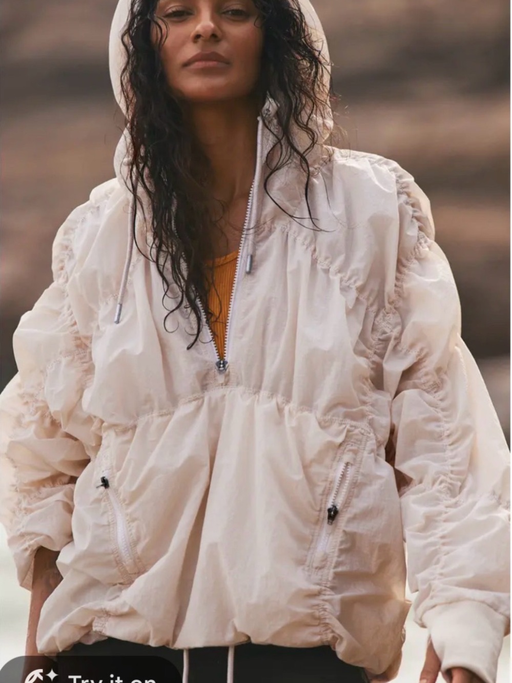 Free People Hooded Puffer Jacket - Cream